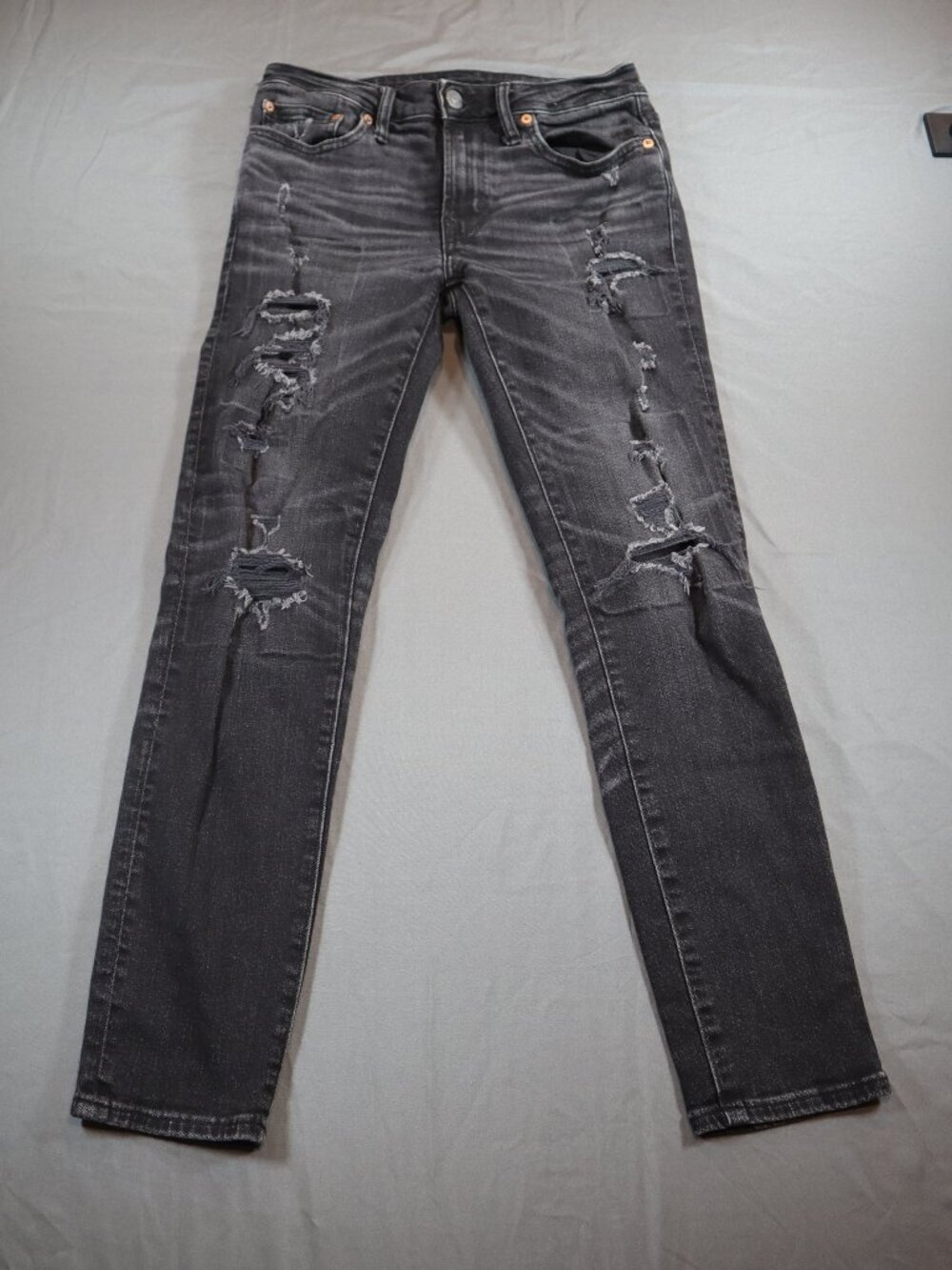 American Eagle Men's Jeans 29x30 Airflex+ Skinny Ripped Distressed Black Grunge